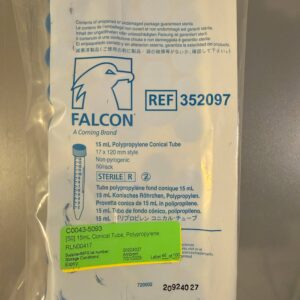 Falcon 15 ml High Clarity PP Centrifuge Tube, Conical Bottom, with Dome Seal Screw Cap, Sterile, 50/Rack