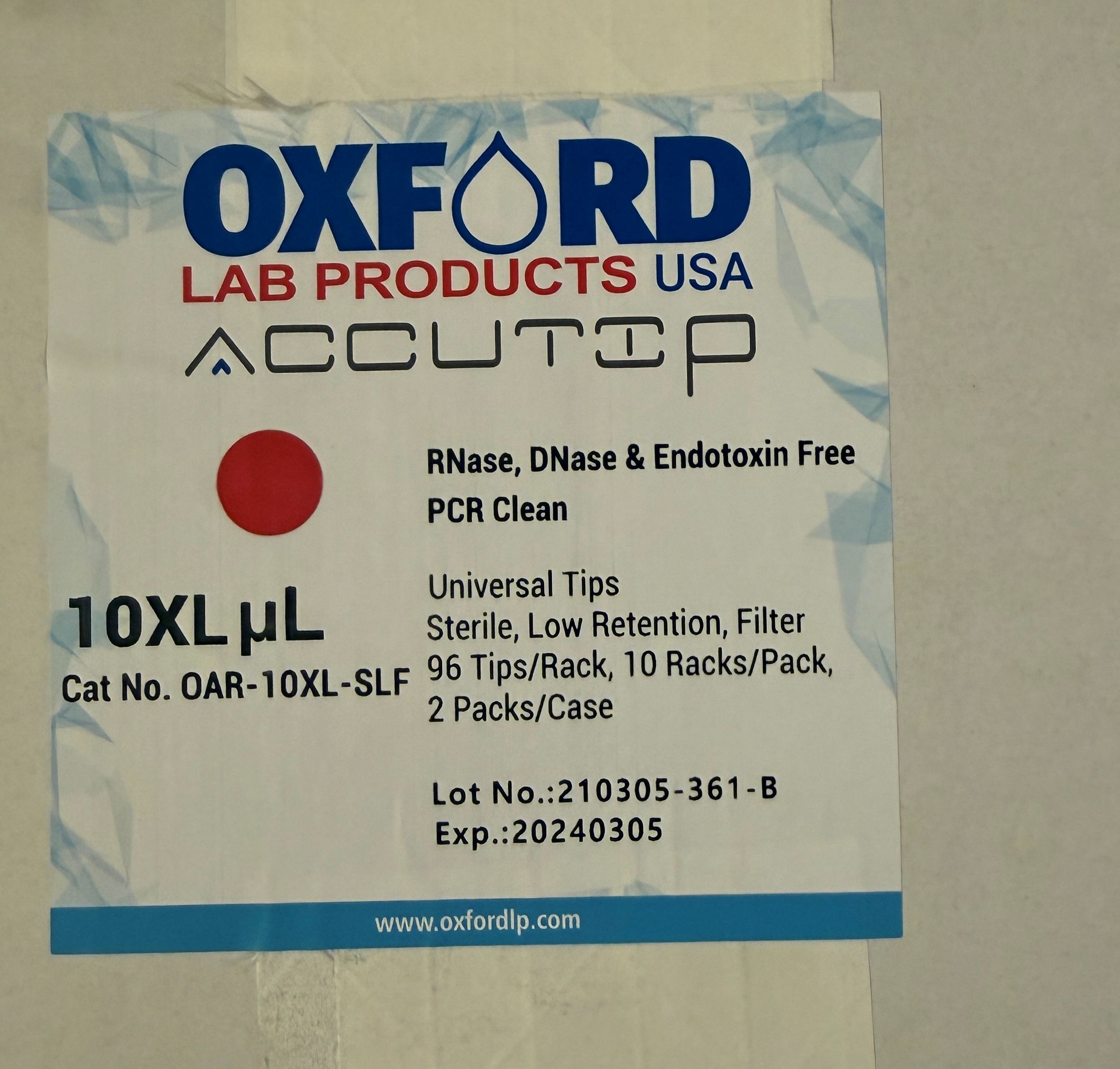 Oxford XR-10XL-SLF Universal Low Retention Filter Tips, 10 µL